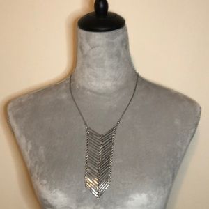 Silver Necklace with Metal fish bone like detailing